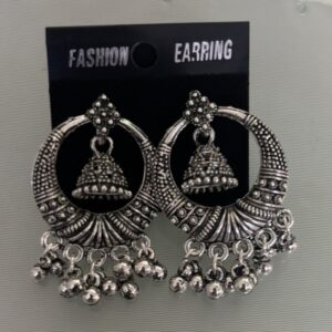 Oxidised Silver Hoop Jhumka Earrings