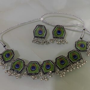Peacock Feather Oxidised Necklace Set